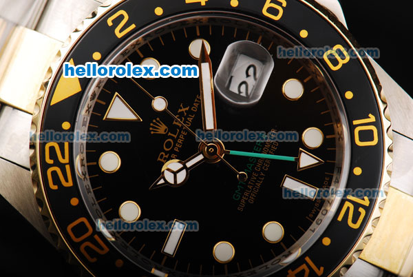 Rolex GMT-Master II Oyster Perpetual Swiss ETA 2836 Automatic Movement Two Tone with Black Bezel and Black Dial - Click Image to Close